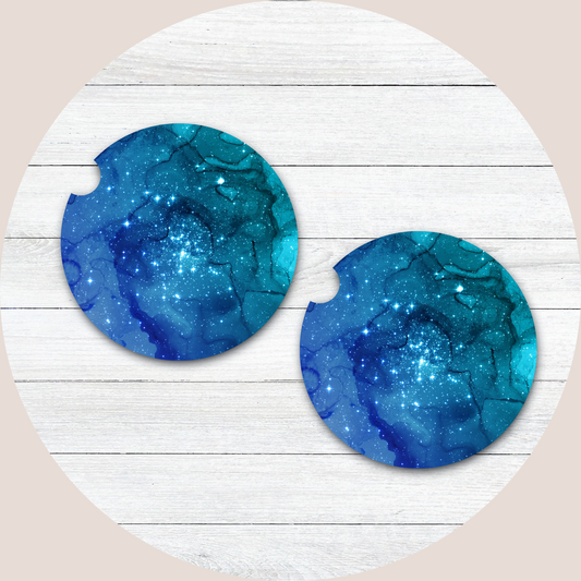Blue Watercolor Neoprene Car Coaster