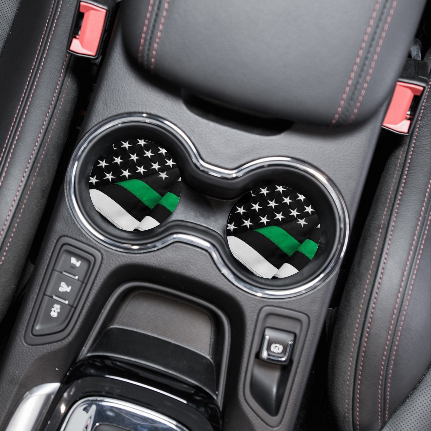 Green Line Flag Neoprene Car Coaster