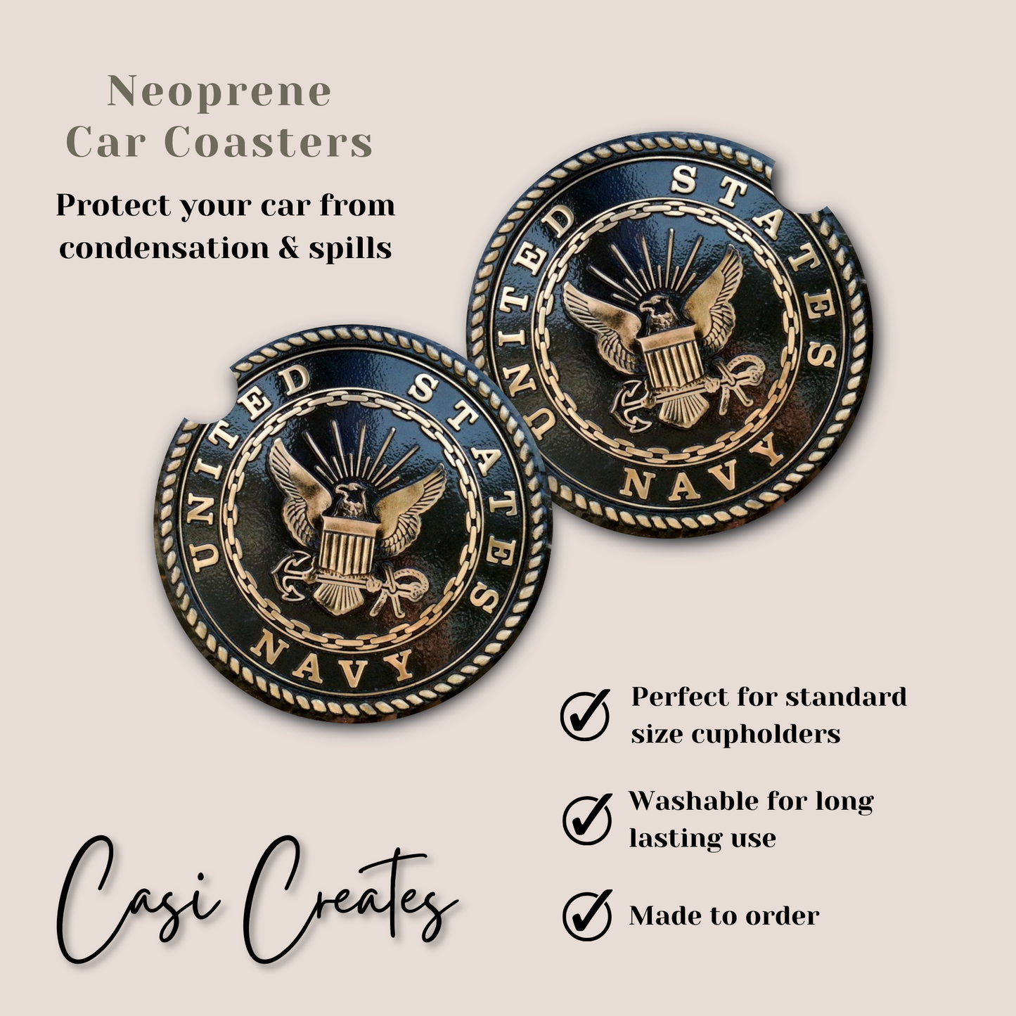 Navy Neoprene Car Coaster