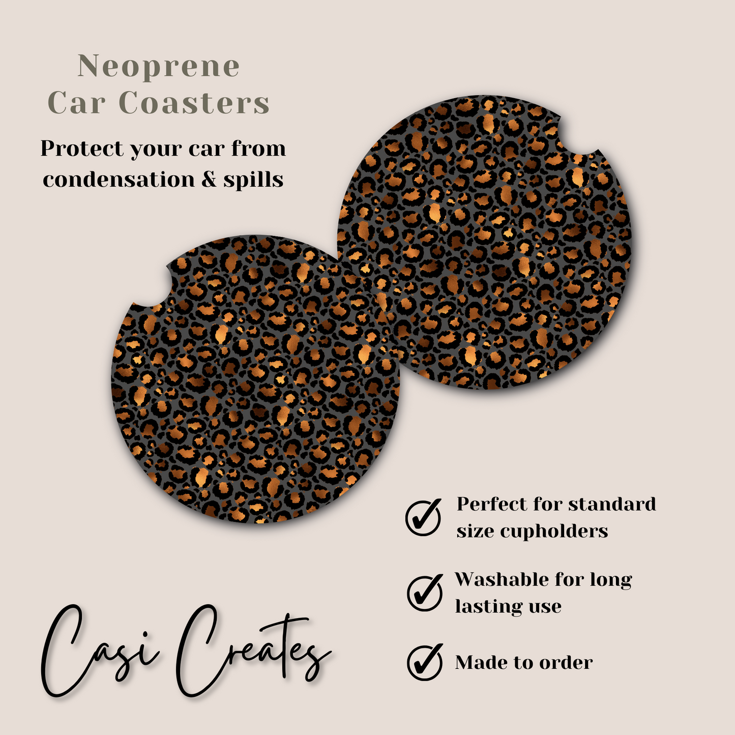 Teal Cheetah Neoprene Car Coaster