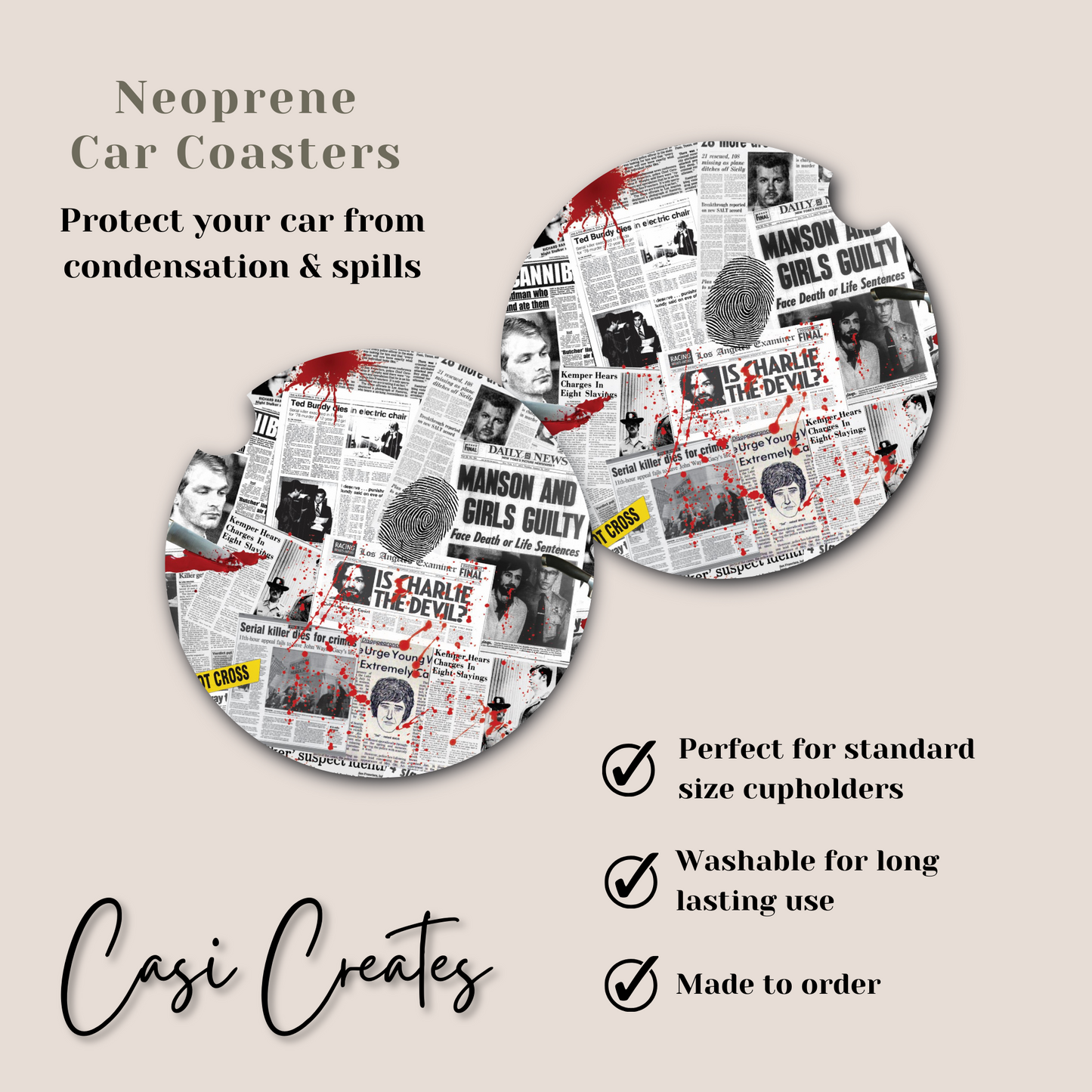 Serial Killer Neoprene Car Coaster