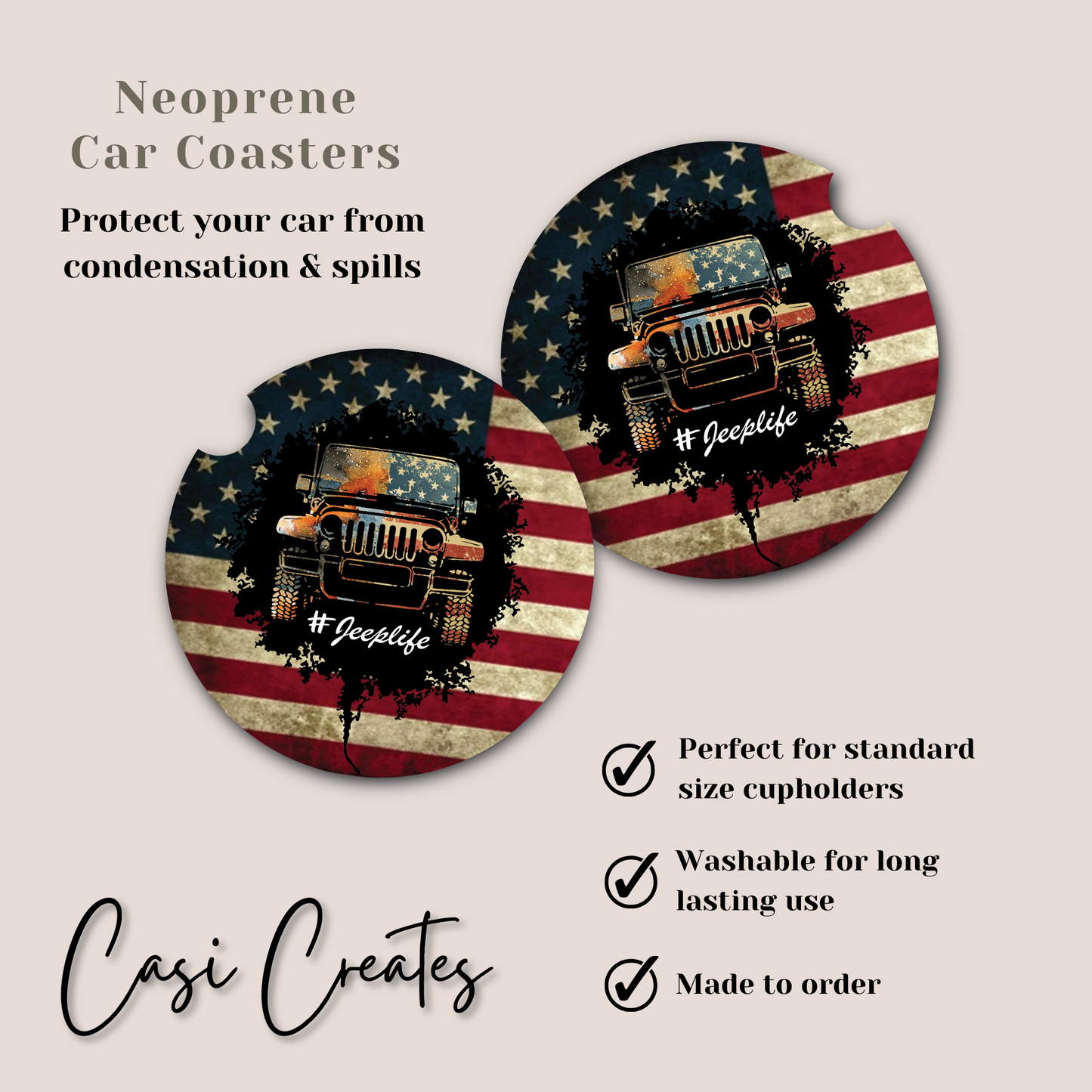 Jeep Life Neoprene Car Coaster