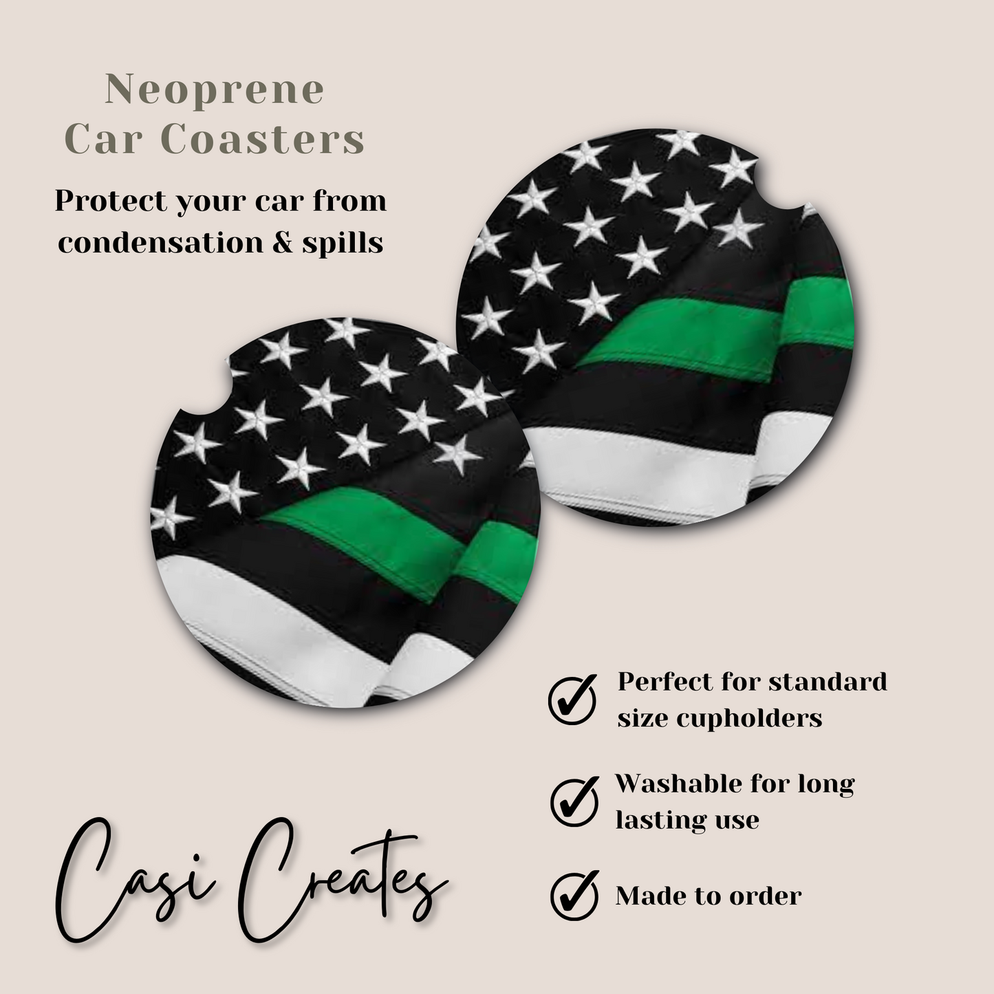 Green Line Flag Neoprene Car Coaster