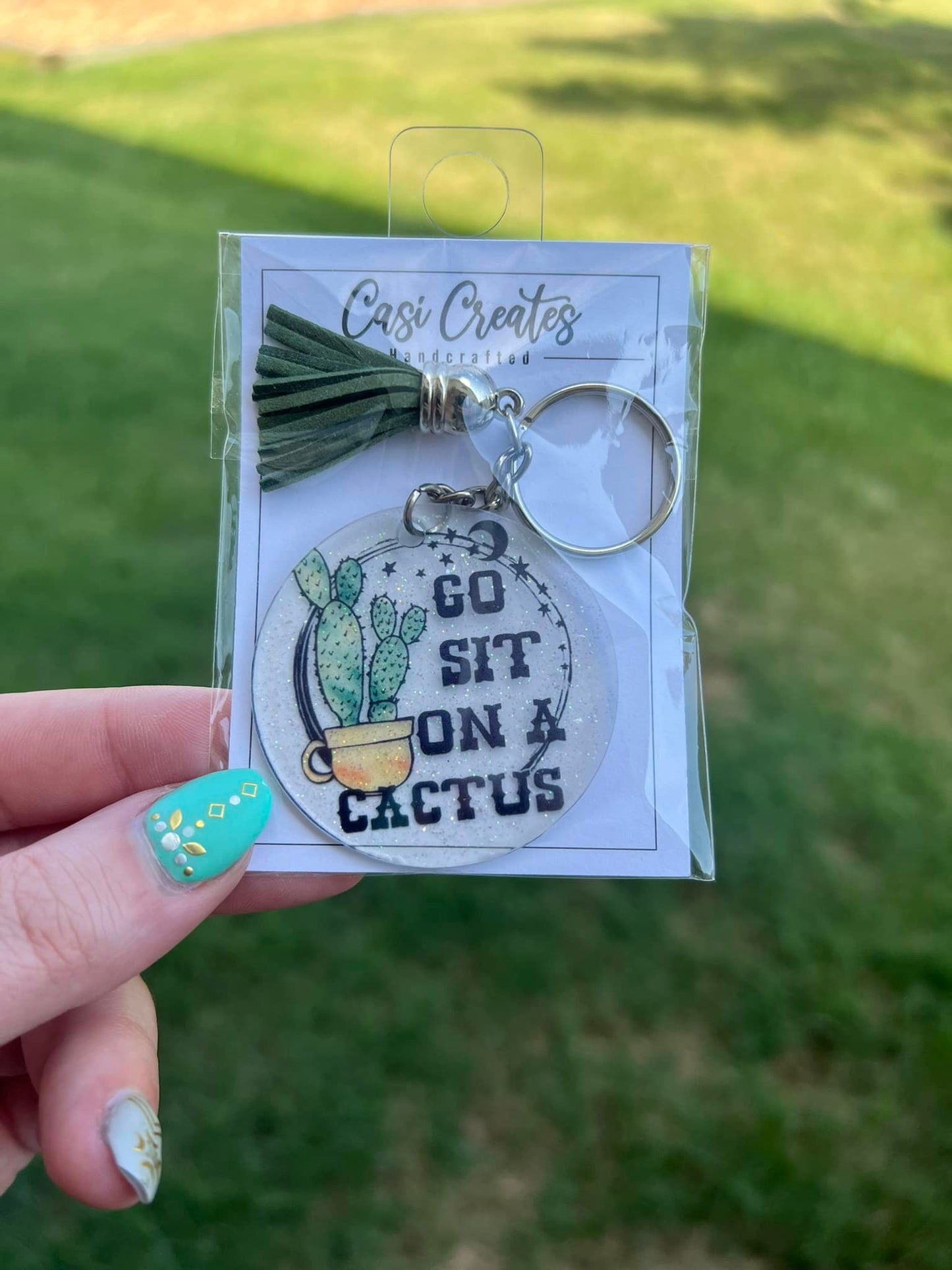 Go Sit on a Cactus Keychain