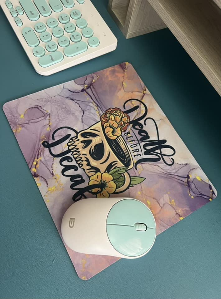 Death Before Decaf Watercolor Mouse Pad