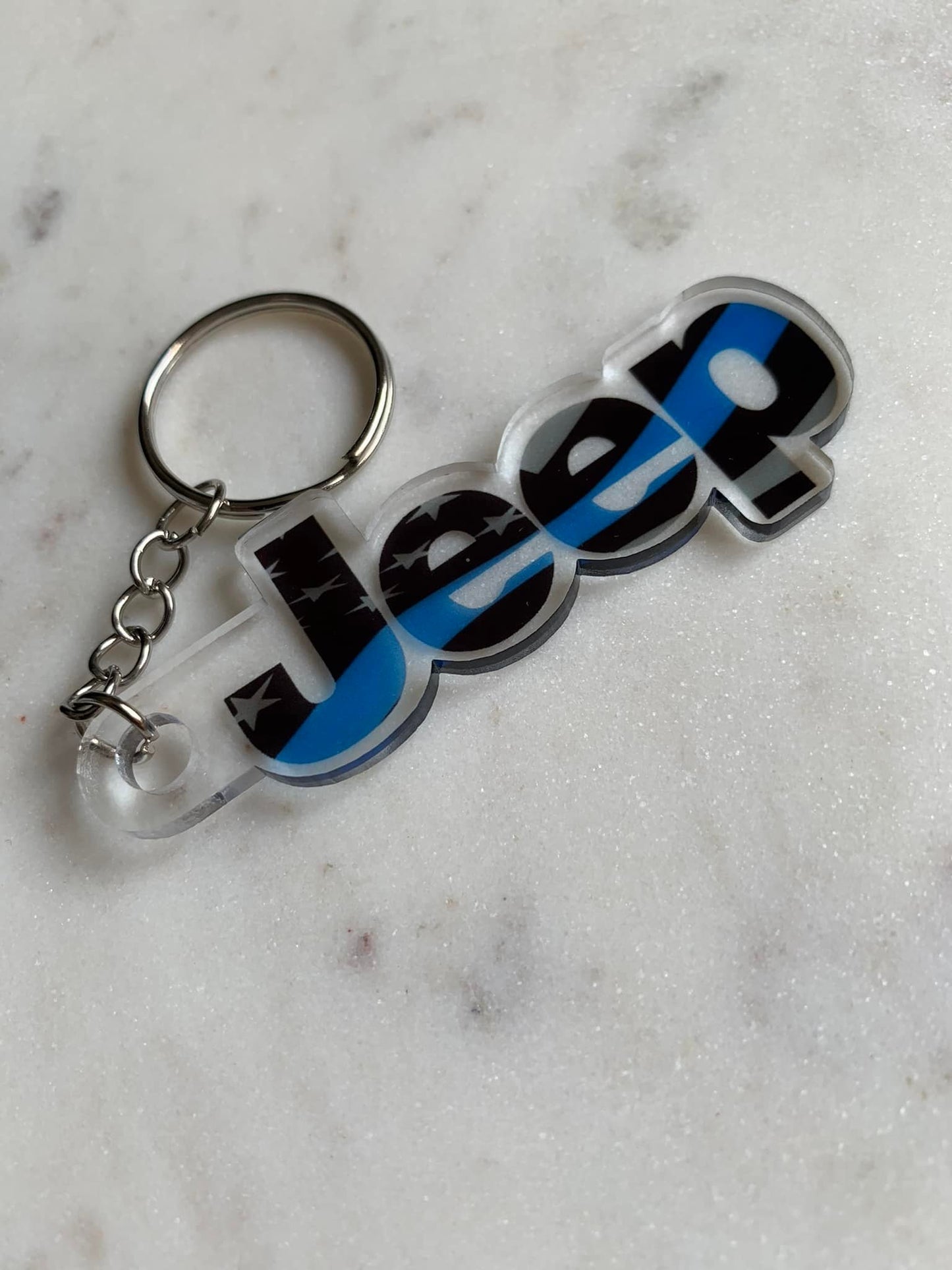 Blue Line Jeep Keychain