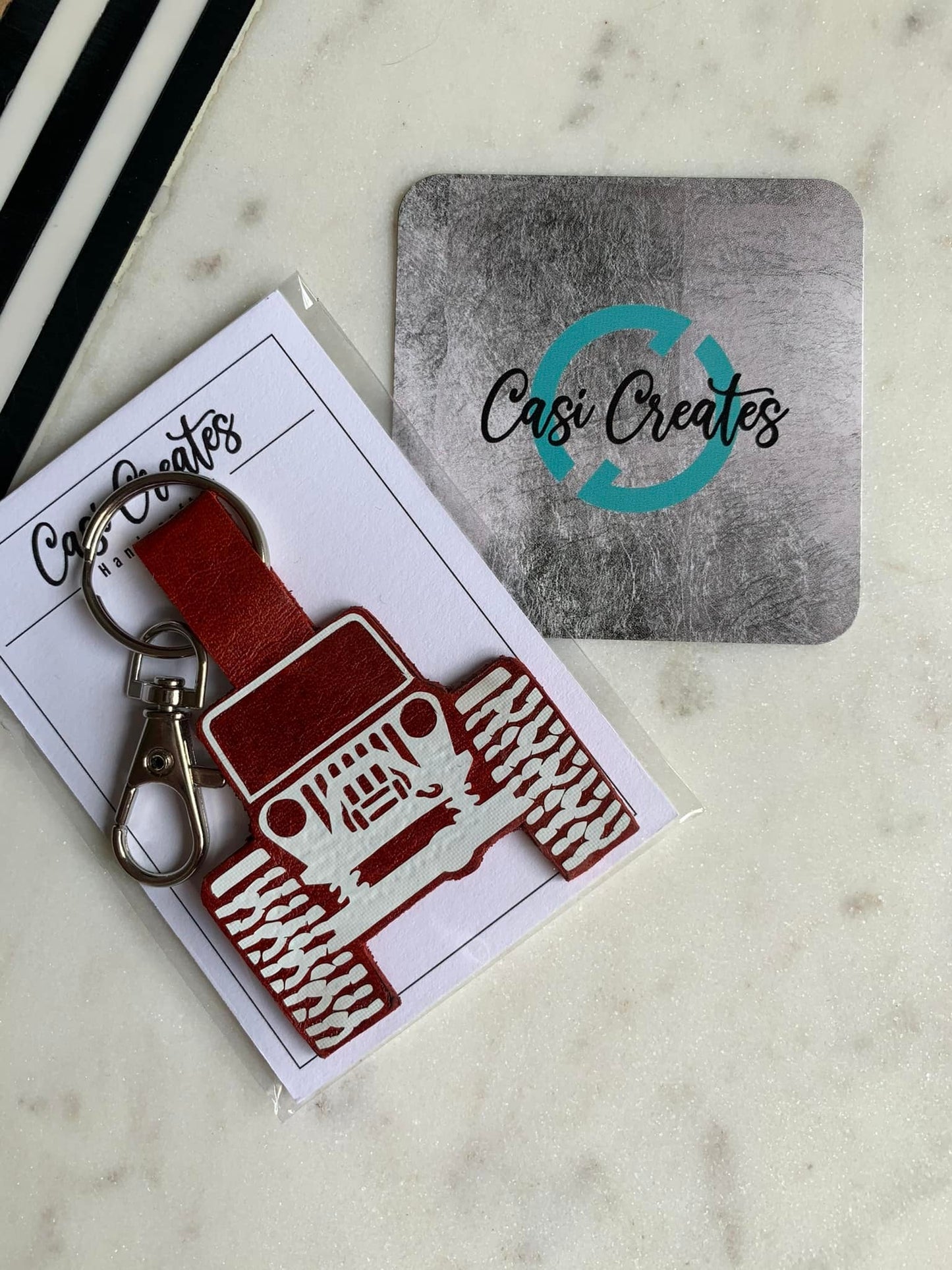 Leather Jeep Keychain
