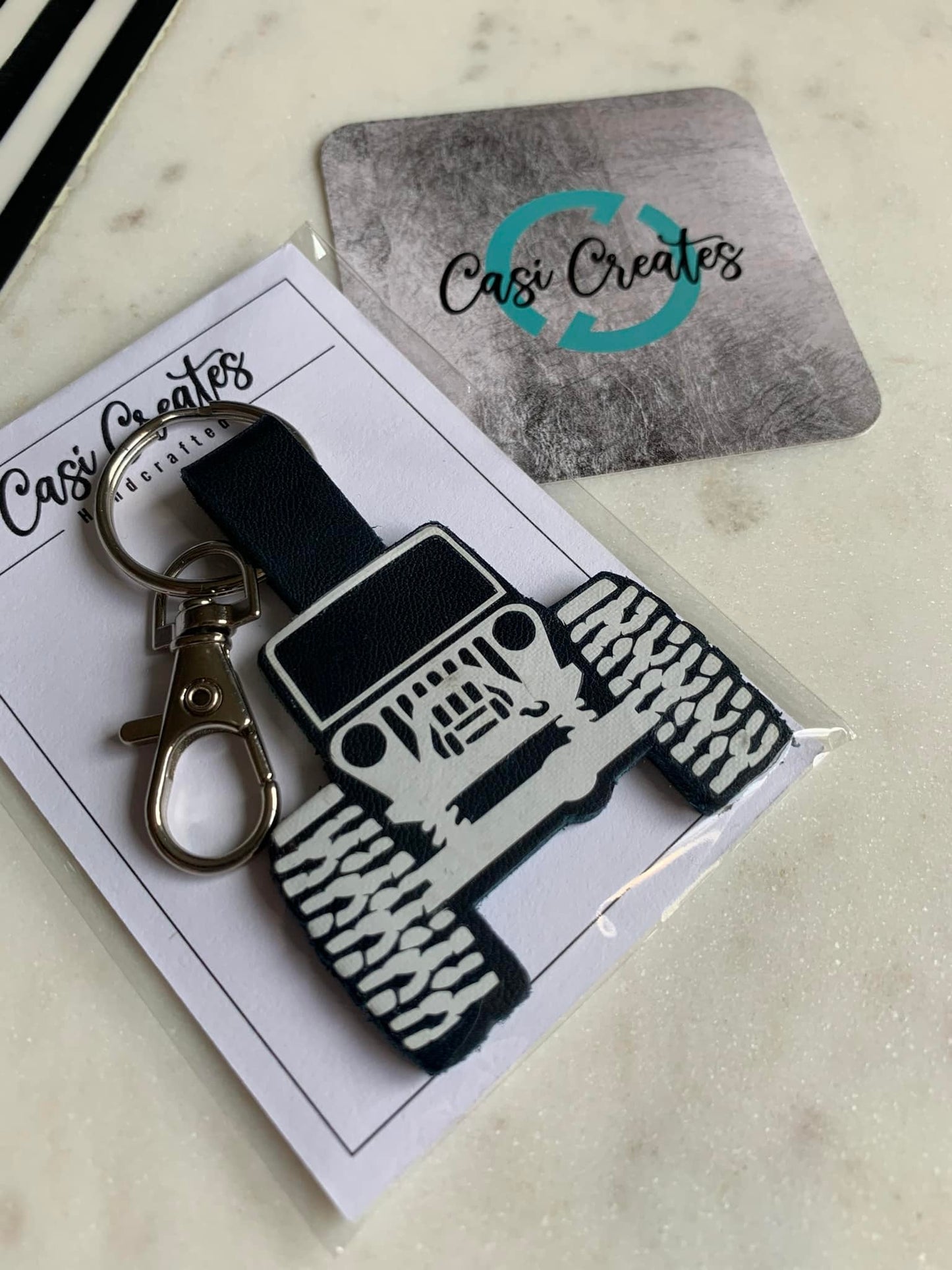 Leather Jeep Keychain