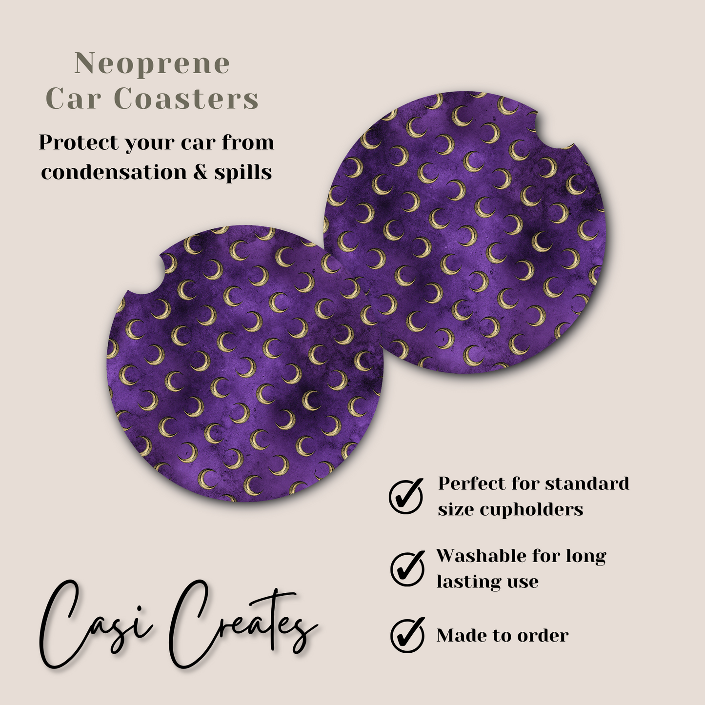Moon Neoprene Car Coaster