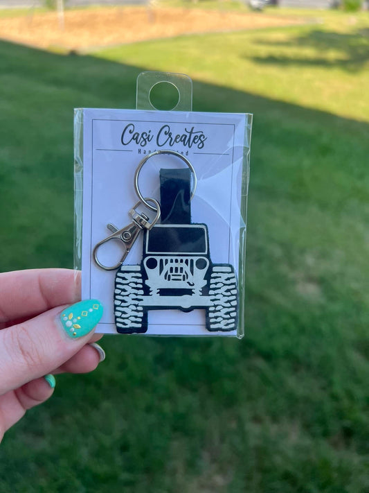Leather Jeep Keychain