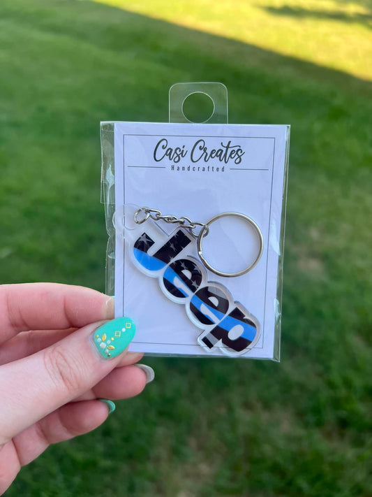 Blue Line Jeep Keychain