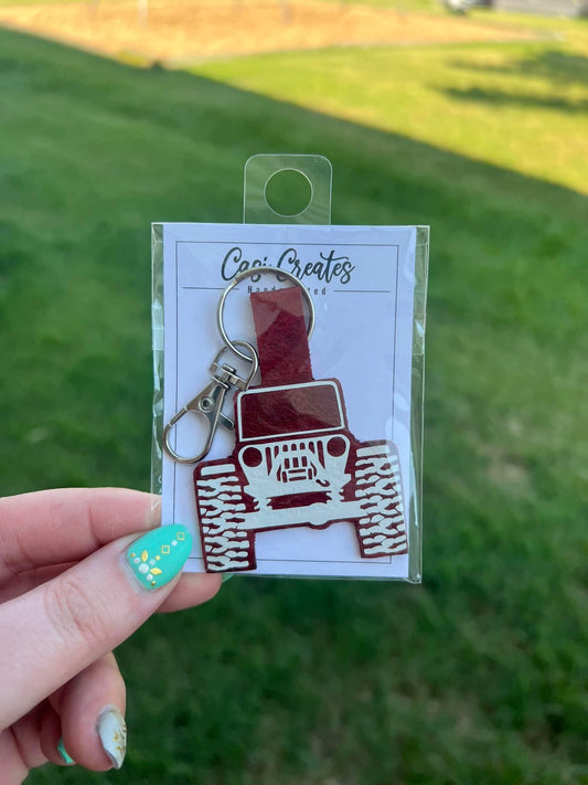 Leather Jeep Keychain