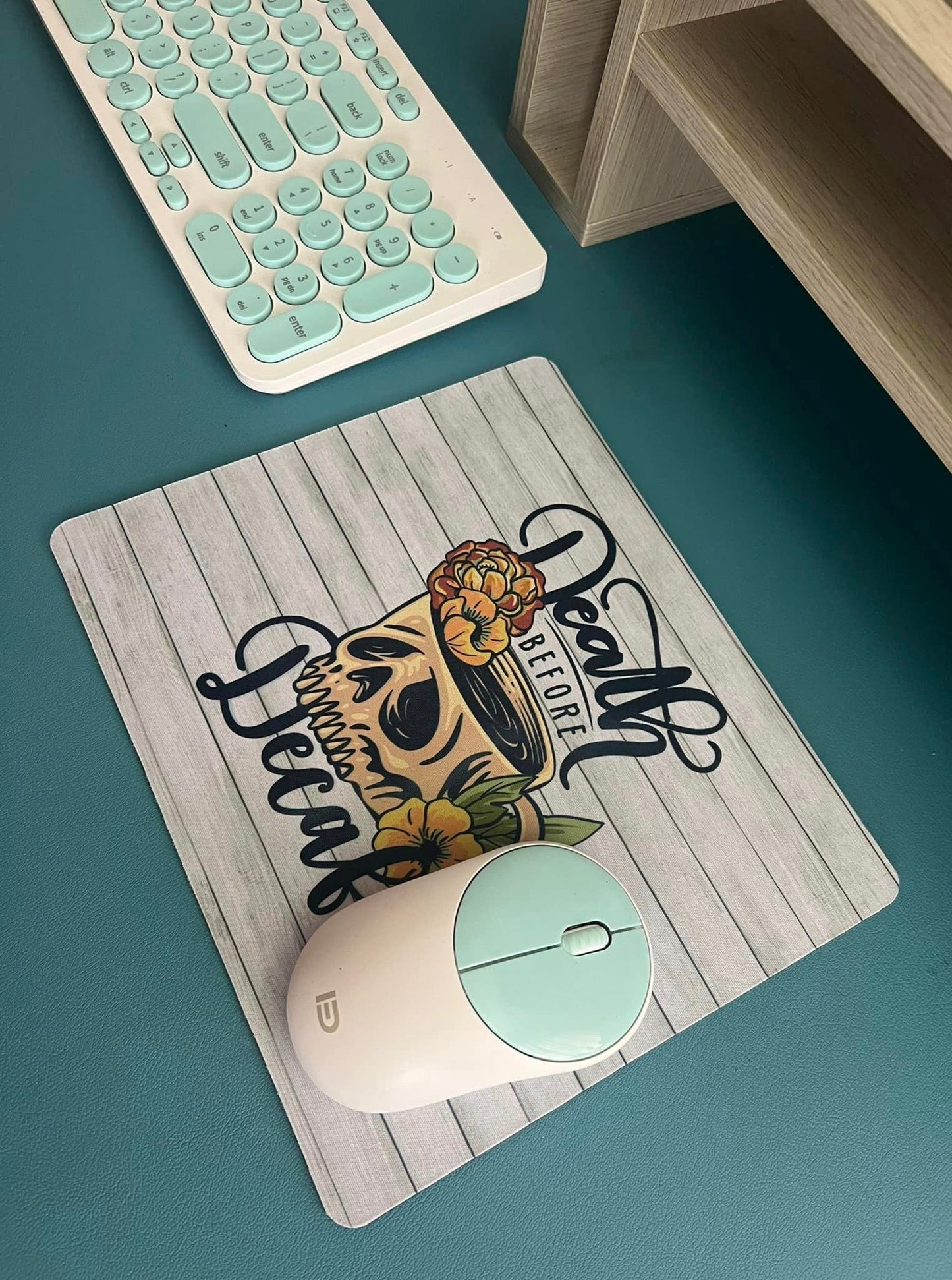 Death Before Decaf Rustic Mouse Pad