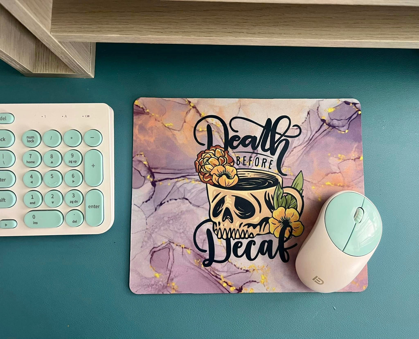 Death Before Decaf Watercolor Mouse Pad
