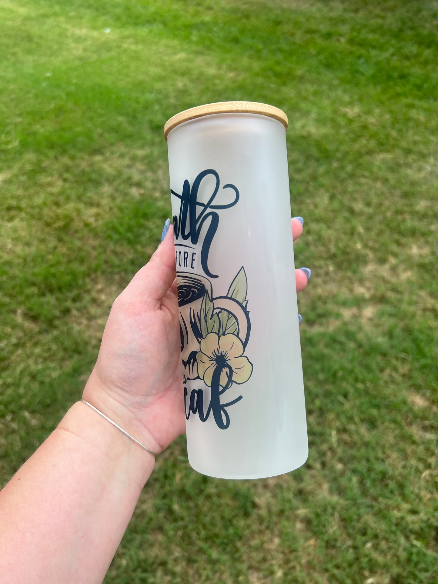 Death Before Decaf 25 oz Glass Tumbler